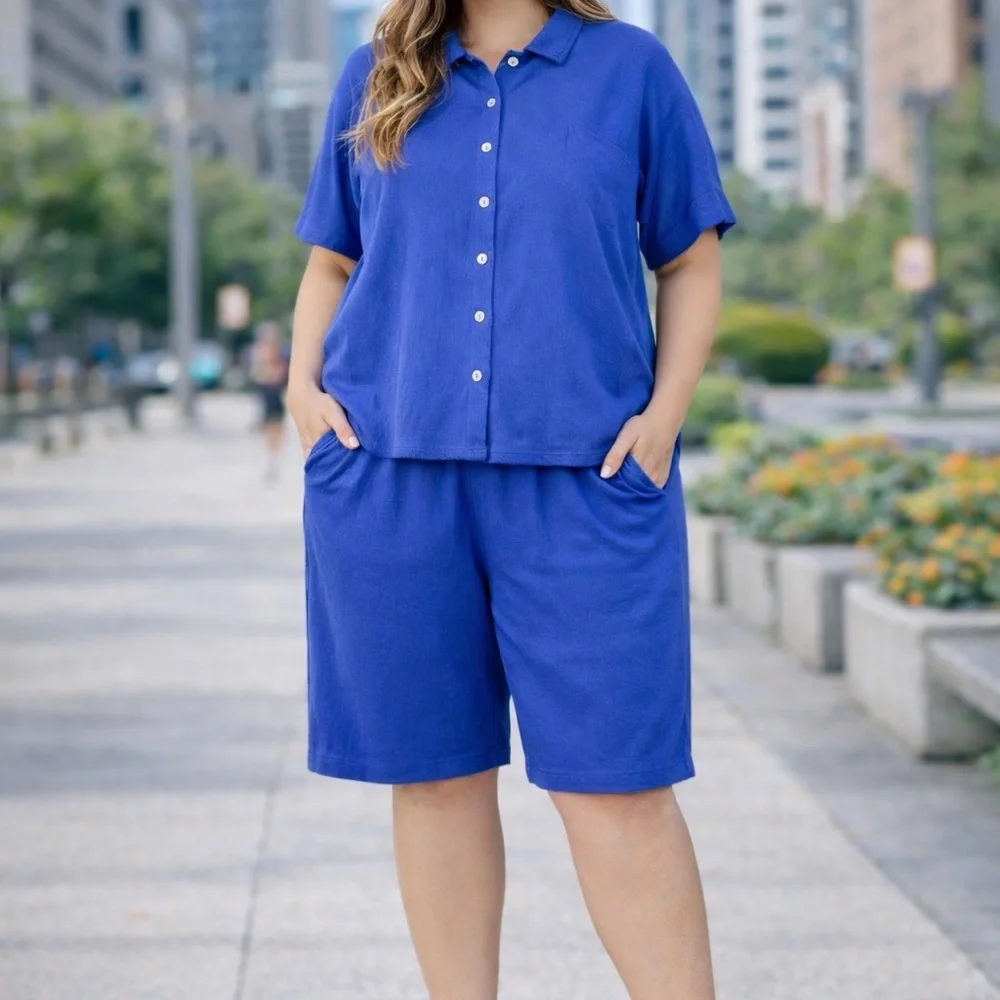 Belle Two-Piece Blue Blouse & Shorts Set – Size 2X - Picture 7 of 15